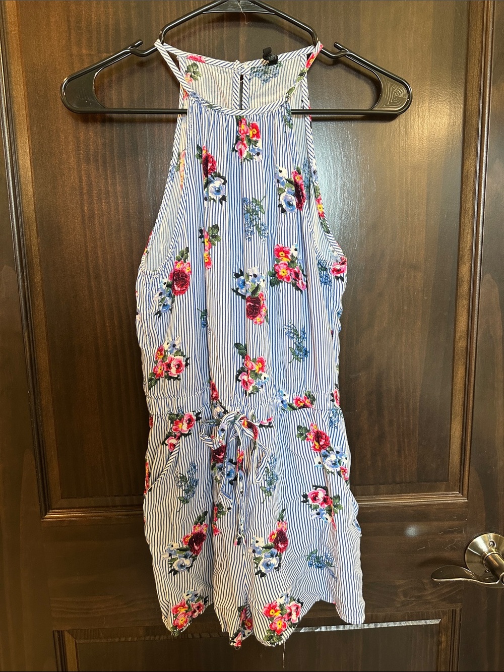 BeBop Women’s Striped Blue Floral Halter Romper SIZE XS🌷